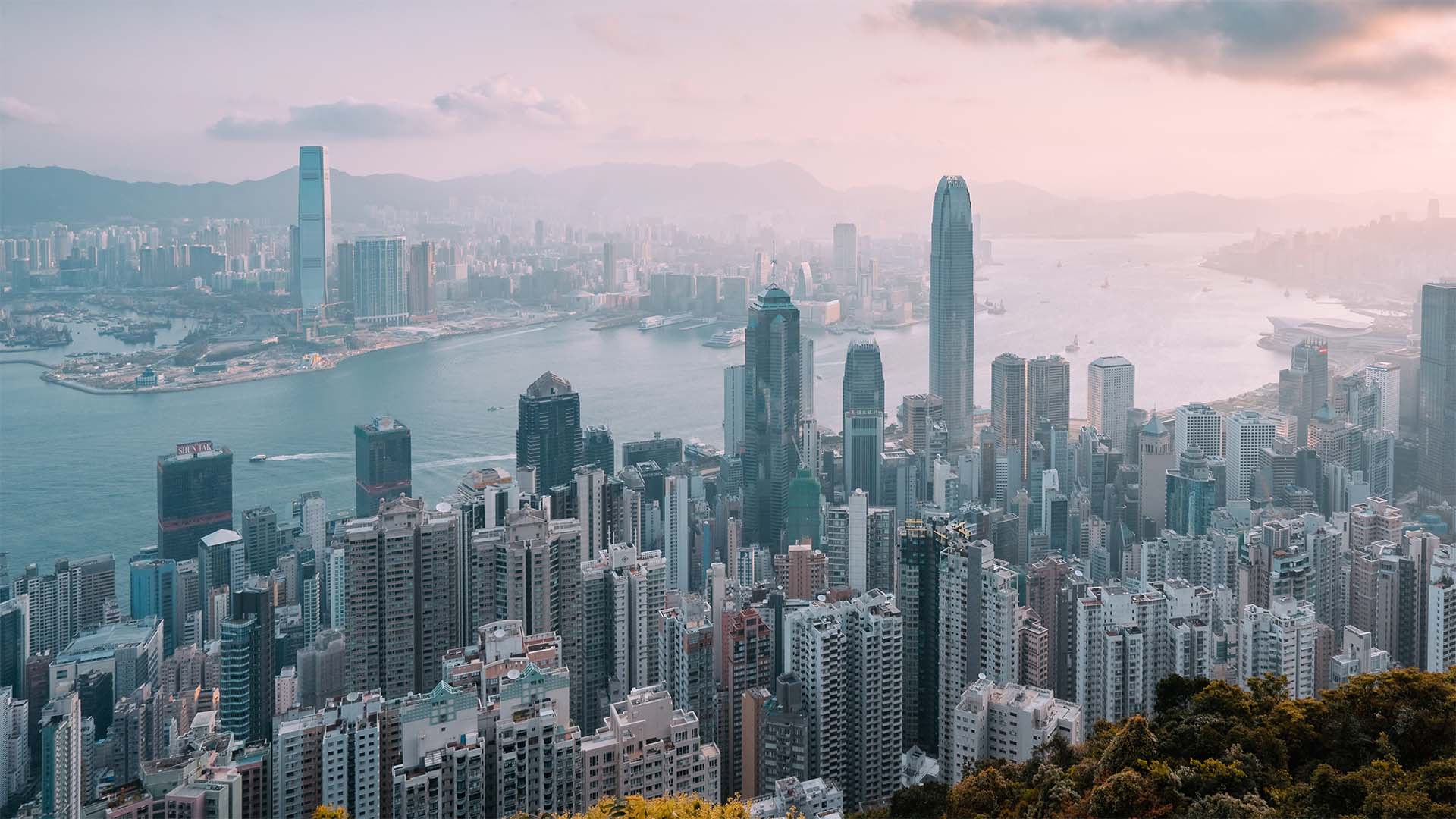 Aerial shot of a city skyline