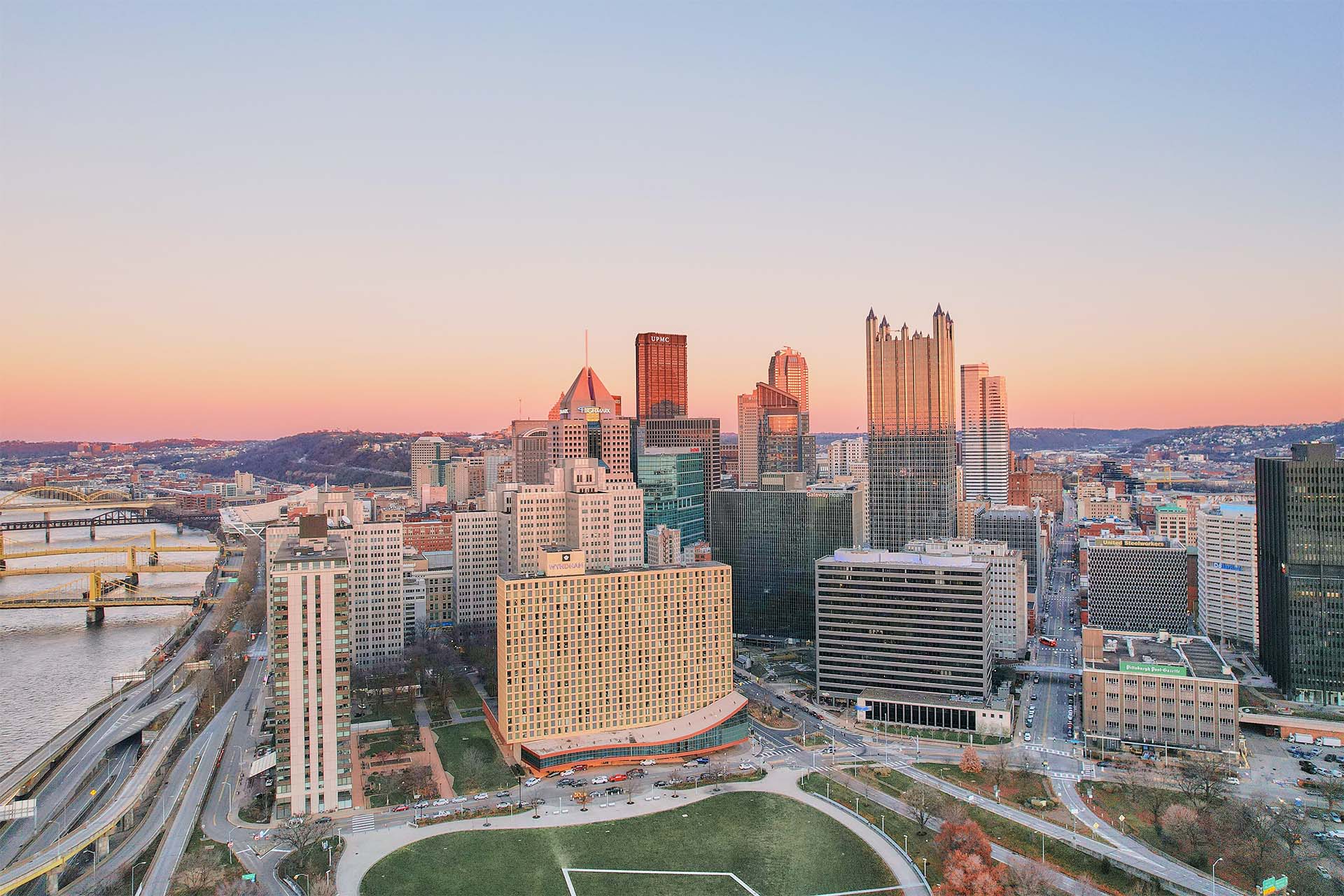 aerial view of the cityscape