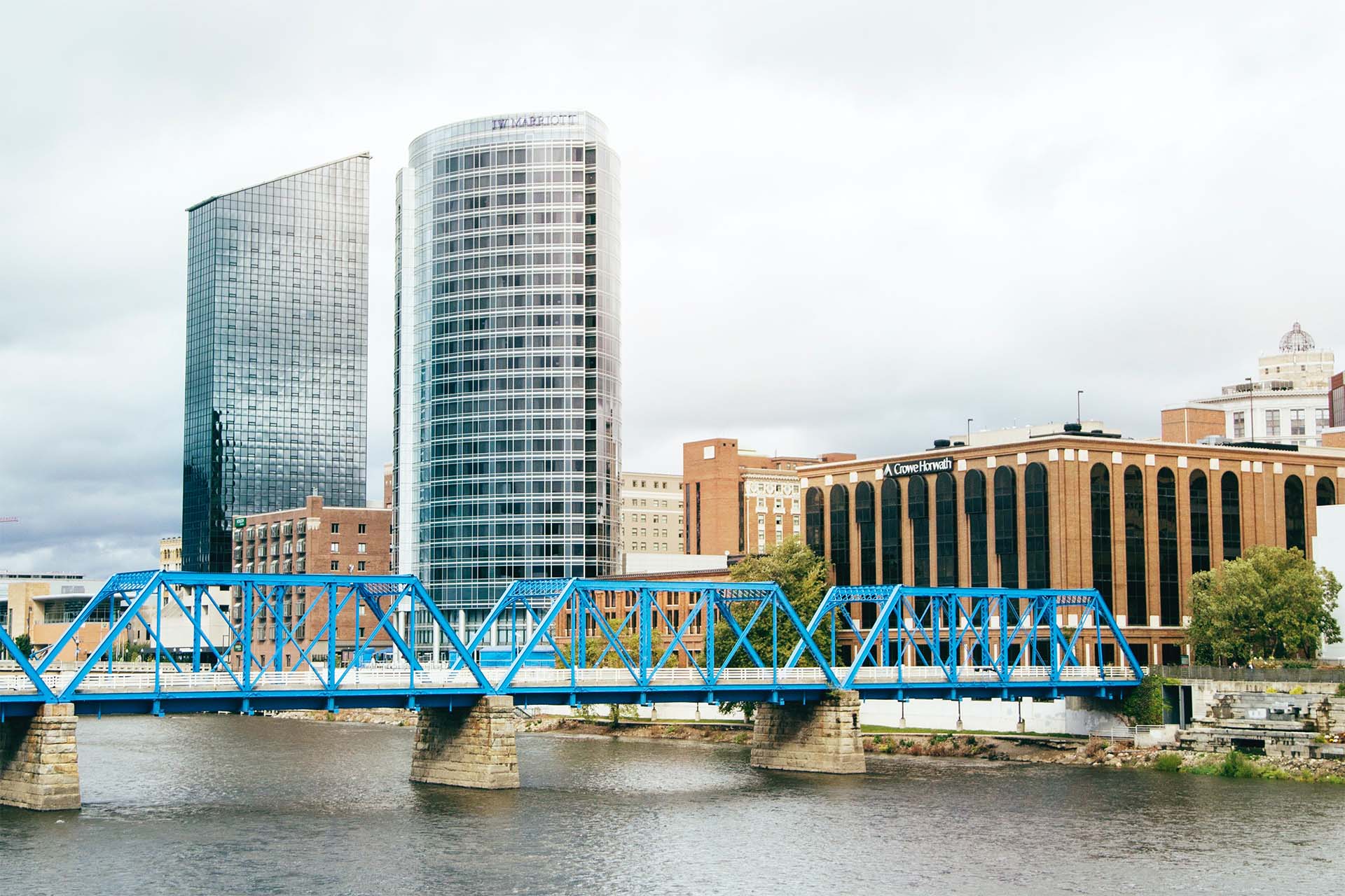 city skyline and bridge